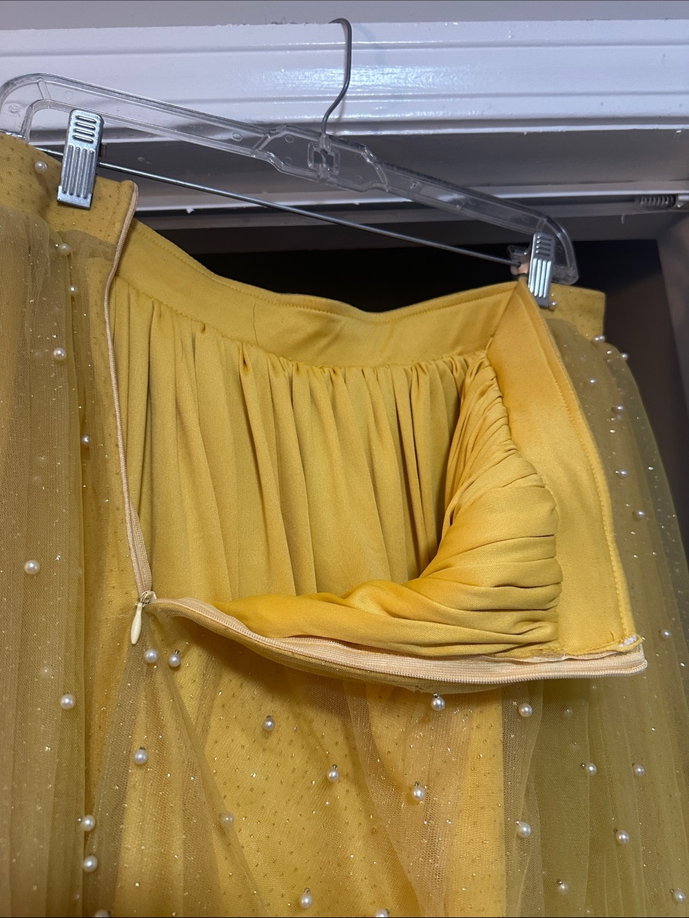 Vintage Yellow Pearl-Embellished Tulle Glitter Skirt - Picture 4 of 7